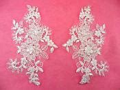 Mirror Pair Appliques White Floral Venise Lace Beaded Crystal Sequin