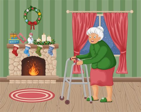 Premium Vector Grandma In The Christmas Interior A Sweet Old Lady Is