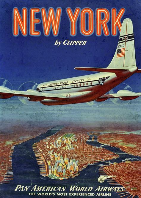 New York Clipper Pan Am Vintage Retro Travel Poster Mixed Media By