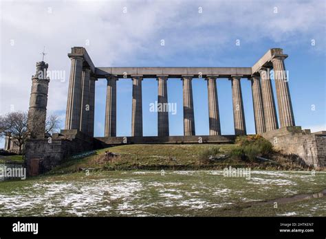 The National Monument Of Scotland And Nelson Monument On Calton Hill