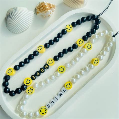 Smiley Face Pearl Beaded Phone Charm Customizable S Style Etsy