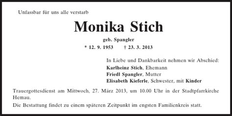 Traueranzeigen Von Hemau Monika Stich Mittelbayerische Trauer