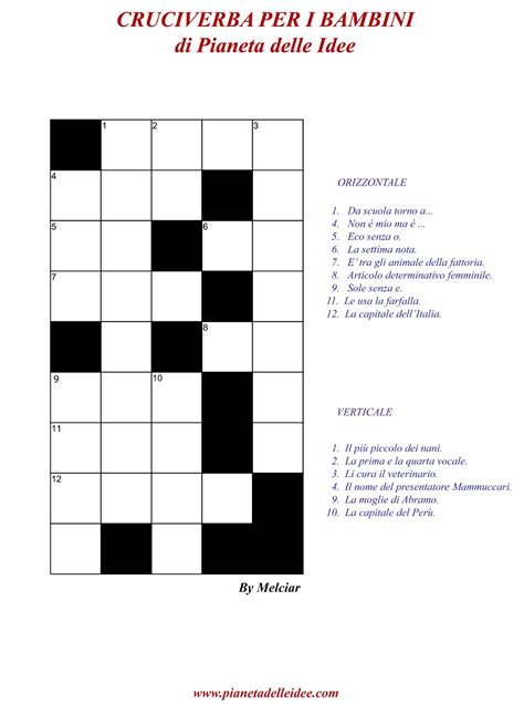 Schede Didattiche Cruciverba Per Bambini Da Stampare Cruciverba Da