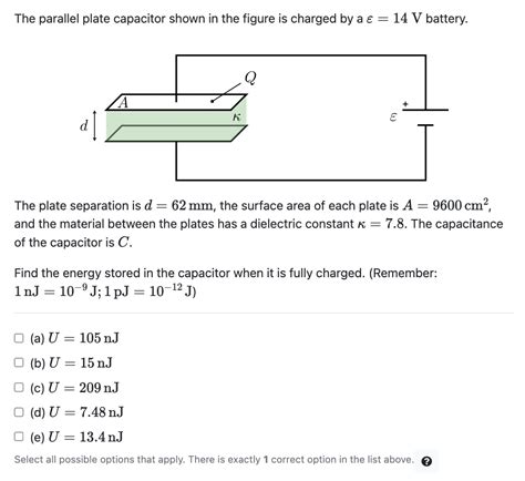 Solved The Parallel Plate Capacitor Shown In The Figure Is Chegg