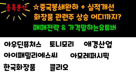 화장품 관련주 반등 어디까지 아우딘퓨처스 아이스패밀리에스씨 한국화장품 토니모리 애경산업 아모레퍼시픽 클리오