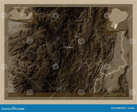 Zamora Chinchipe Ecuador Sepia Labelled Points Of Cities Stock