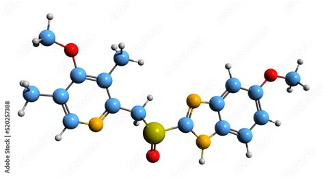 3D image of Omeprazole skeletal formula - molecular chemical structure of gastroesophageal ...