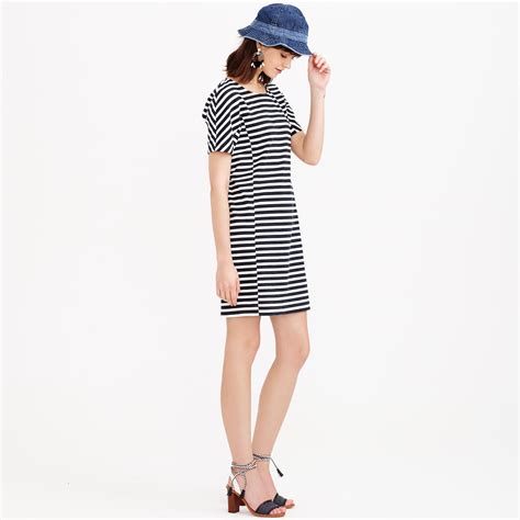 J Crew Striped T Shirt Dress In Black Black White Lyst