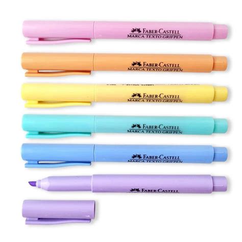 Kit Caneta Marca Texto Grifpen 6 Cores Tons Pastel Faber Castell