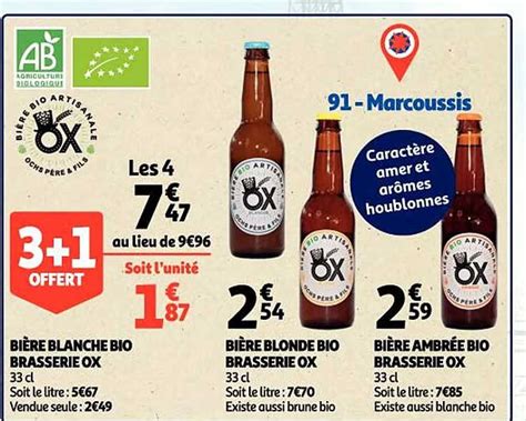Promo Bi Re Blanche Bio Brasserie Ox Bi Re Blonde Bio Brasserie Ox Bi Re Ambr E Bio Brasserie