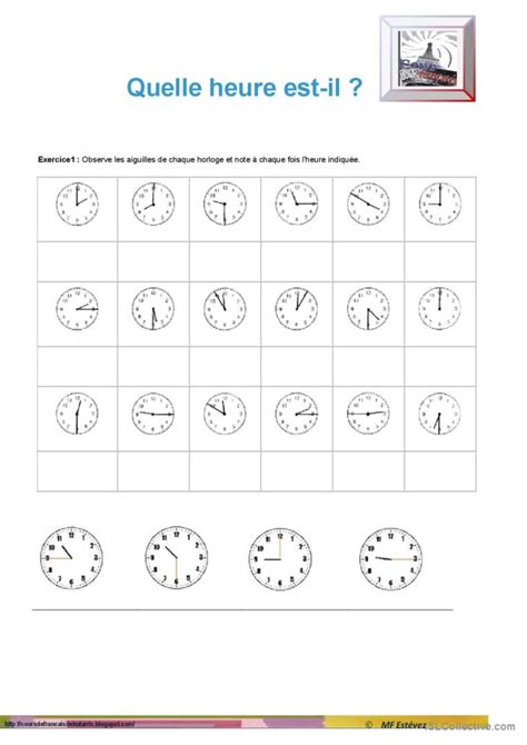 QUELLE HEURE EST IL Français FLE fiches pedagogiques pdf doc