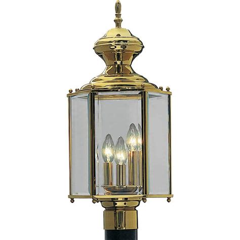 Progress Lighting Brassguard Lantern Collection 3 Light Polished Brass Clear Beveled Glass