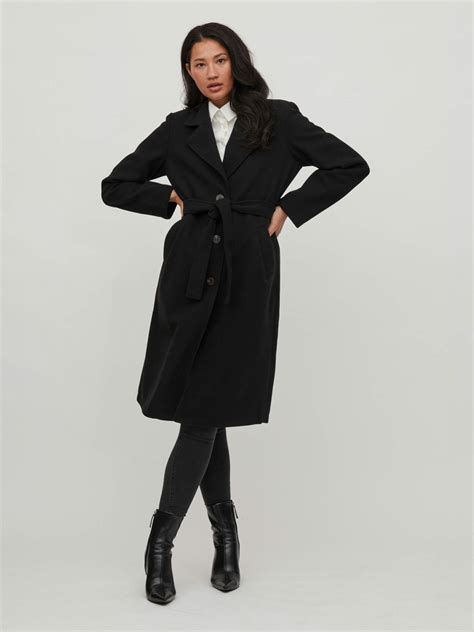 Long Belted Coat Black Vila® Official Online Shop