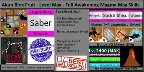 Beli Akun Akun Blox Fruit Level Max Full Awakening Magma V2 Stylez