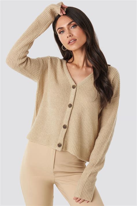 Buttoned Knitted Cardigan Beige Beige Vest Clothes Kleding