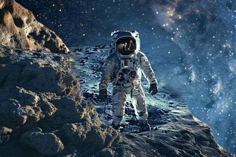 Premium Photo An Astronaut Is Standing On A Rocky Surface