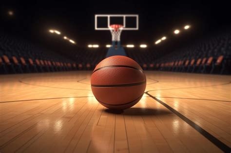 Balón de baloncesto en la cancha de baloncesto en una arena de