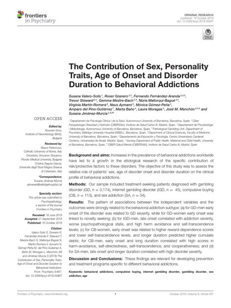 The Contribution Of Sex Personality Traits Age Of Onset And Disorder Duration To Behavioral