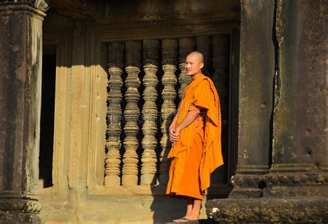 Portrait Shot Of An Unidentified Buddhist Monk In Angkor Wat Editorial