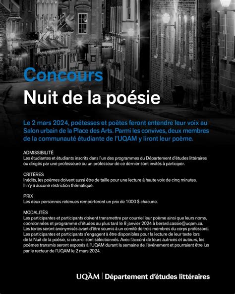 Concours Nuit De La Po Sie D Partement D Tudes Litt Raires Uqam