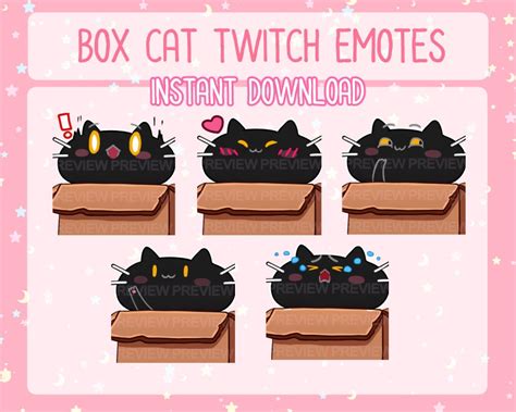 Cute Box Black Cat Twitch Emotes 5 Items Immediate Etsy