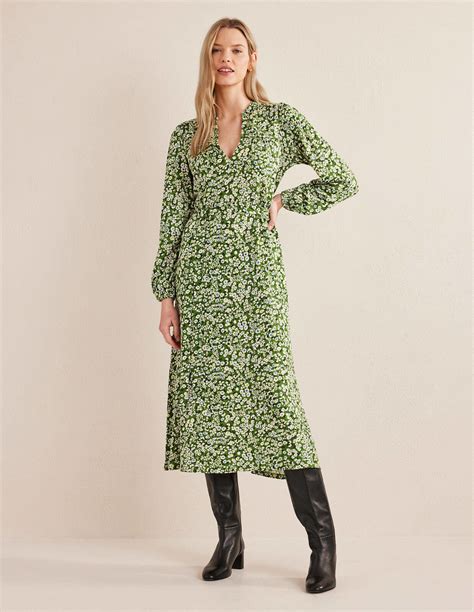 Boden Notch Neck Jersey Midi Dress Park Ranger Heart Bloom Size Uk P