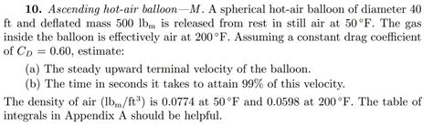 Solved Ascending Hot Air BalloonM A Spherical Hot Air Chegg