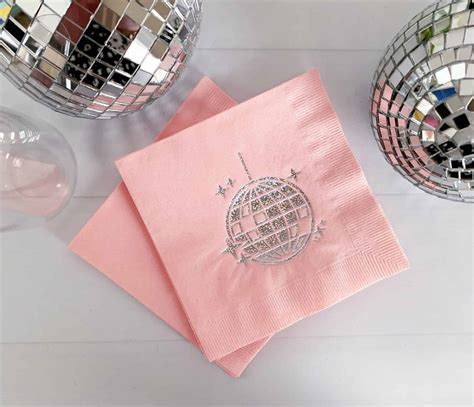 Pink Disco Ball Napkins Cocktail Sized Enfete Bachelorette Party