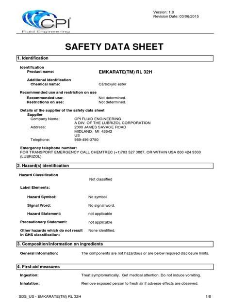 Emkarate Rl 32h Msds Pdf Personal Protective Equipment Toxicity