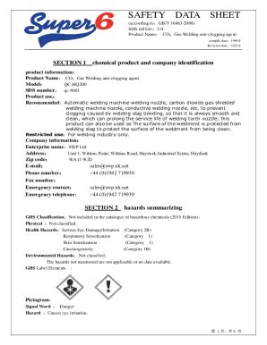 Fillable Online Safety Data Sheet Co Ar Section Fax Email