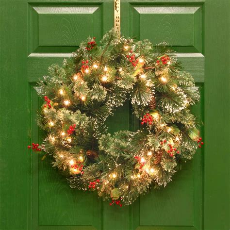 Noah 24 Wintry Pine Wreath With Clear Lights Berries Cones Leaves Snow