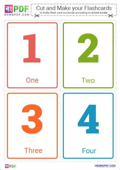 Simple English Numbers Flashcards - BongPDF - Bengali Worksheets