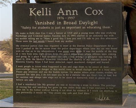 Granite Stone Base Of A Double Life Size Memorial To Kelli Ann Cox By