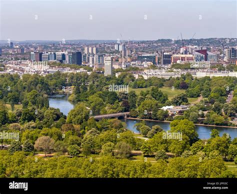 Aerial View Across Hyde Park And The Serpentine Lake In Central London