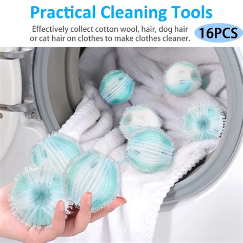 16 Pcs Laundry Pet Hair Remover Reusable Washing Hair Catcher Floating