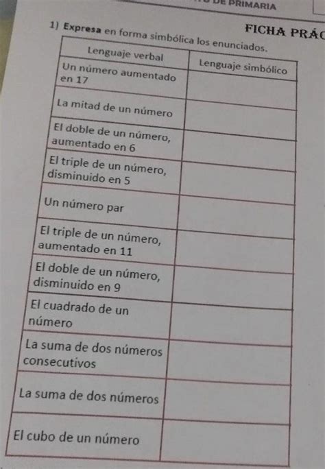 Expresa En Forma Simb Lica Los Enunciados Lenguaje Verbal Un N Mero