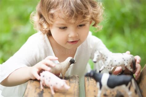 Adorable Little Girl Play with Animal Toys Stock Photo - Image of adorable, logic: 96154798