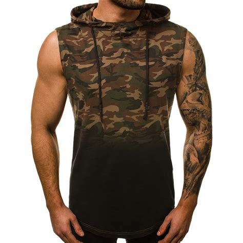 Men Hooded Sleeveless Shirt Bodybuilding Slim Fit Printed Tank Top New