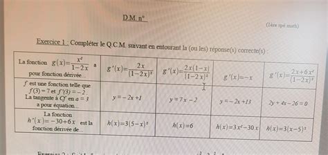 Bonjour J Ai Un Dm De Math Matiques Compos De Exercices Et J Aurais