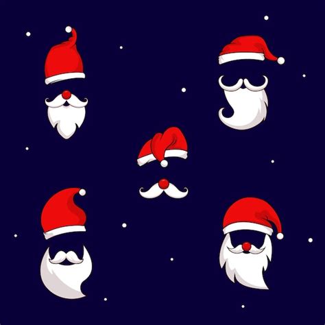 Premium Vector Set Of Santa Claus Hat And Beard