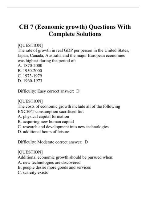 CH 7 (Economic growth) Questions With Complete Solutions - Economic