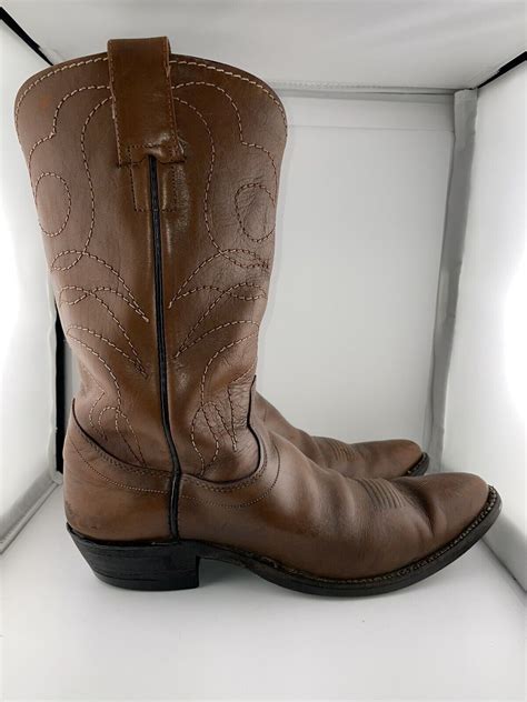 Vintage Brown Leather Hyer Cowboy Boots Mens 105 Wes Gem