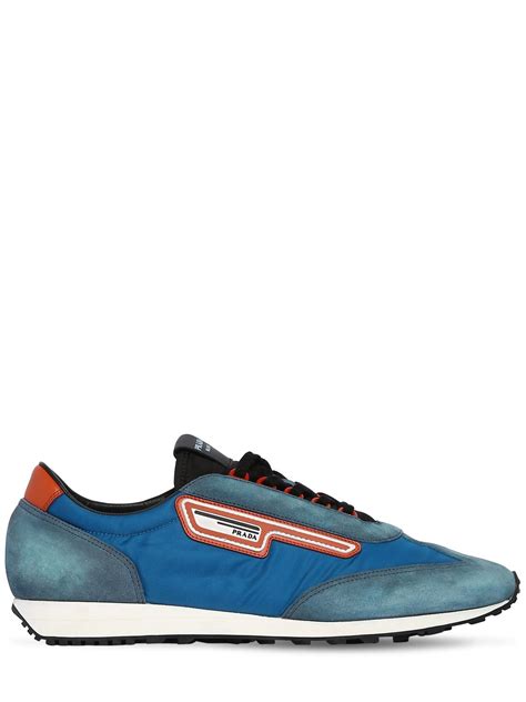 Prada Milano 70 Nylon & Suede Running Sneakers In Light Blue | ModeSens