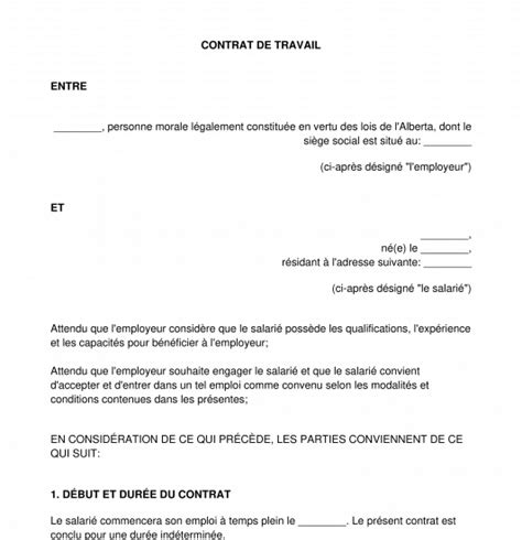 Contrat de Travail Modèle Exemple Word et PDF