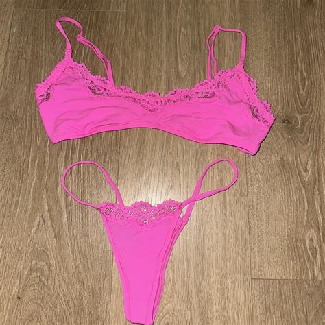 Hot Pink Skims Thong And Bralette Both Size Medium Depop