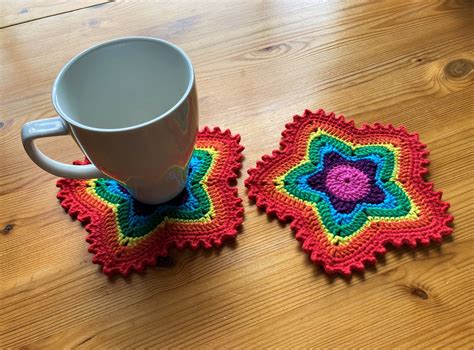 Rainbow Star Coaster Crochet Pattern Pdf File With Step By Step Photo Tutorial Crochet Mug Rug