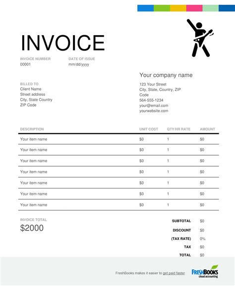 Free Printable Musician Invoice Templates [excel Word Pdf]