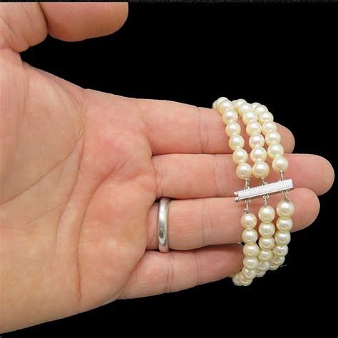 Bracelet De Perles De Culture Rangs Mm Or Gris K Cm