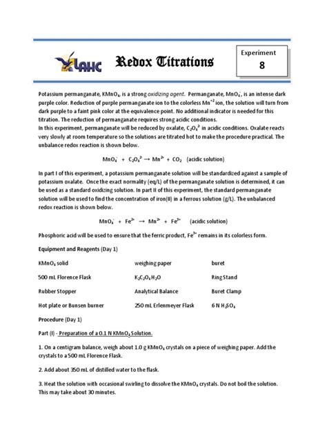 Redox Titration | PDF | Titration | Chemistry