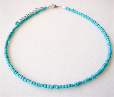 Turquoise Seed Bead Necklace Blue Beaded Choker Necklace Seed Bead Jewelry Etsy Turquoise